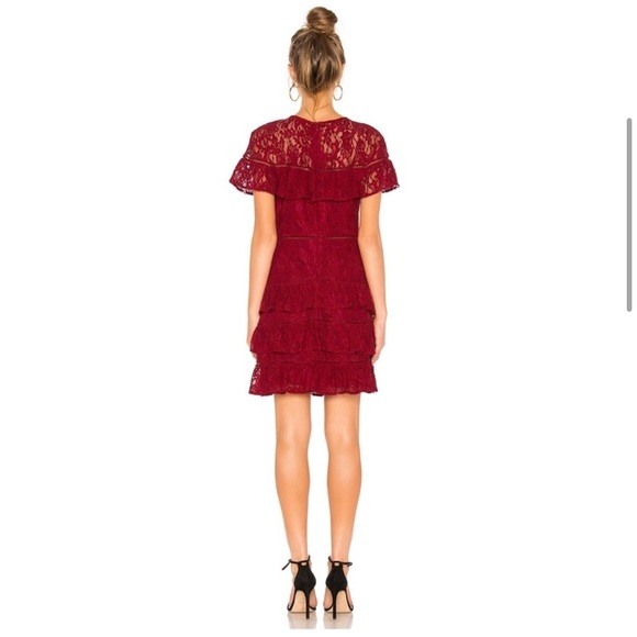 BB Dakota x Revolve Womens Size 4 Red Aphrodite Lace Tiered Cocktail Mini Dress - Picture 2 of 15